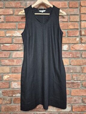 Briggs New York Linen Blend Sleeveless Shift Dress Size S Ruffle Black